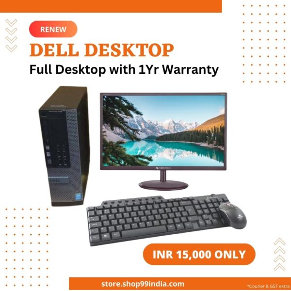 Dell Desktop Full Set, Dell 3020 SFF, Intel Core i5 4th Gen, 8GB RAM, 256GB SSD, 18.5" LED Zebronics, Zebronics Keyboard and Mouse, 1 Year Warranty, desktop computer, all-in-one desktop, office desktop, home desktop